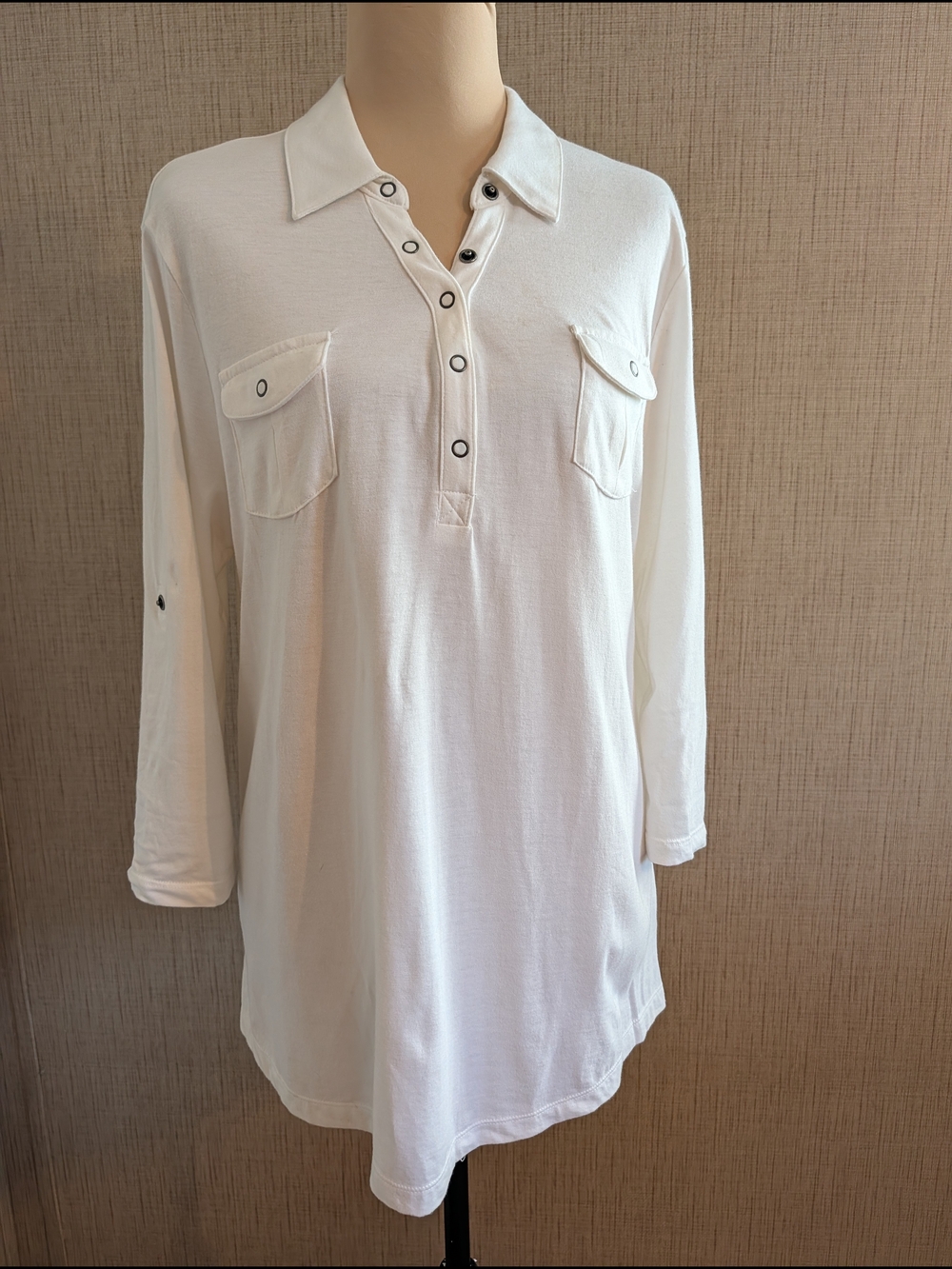 Sonoma Ivory Button-Placket Long Sleeve Tunic with Chest Pockets